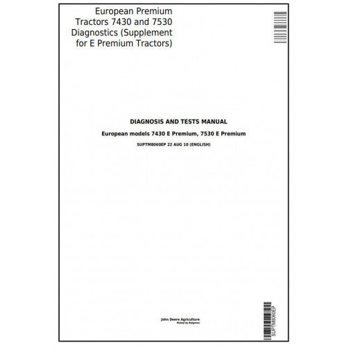 7430, 7530 John Deere European Premium Tractor (SUPTM8060EP) Supplement for Diagnostic Manual