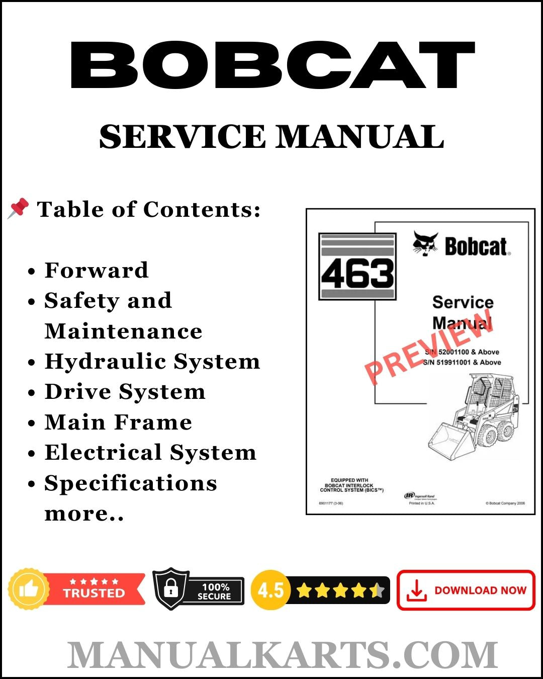 Bobcat Tractor Backhoe 6TB, 7TB, 8TB Workshop Pdf Service Repair Manual