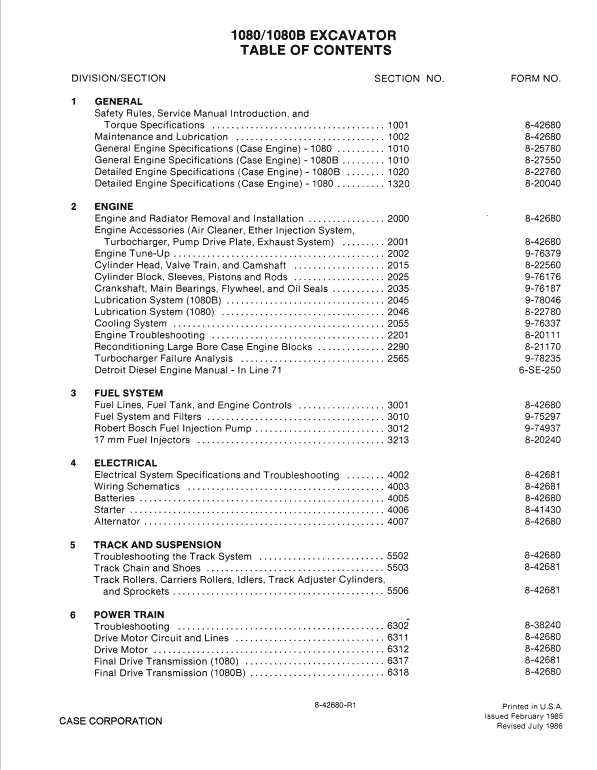 Case 1080, 1080b Excavator Pdf Repair Service Manual (Pb. No. 8-42681)