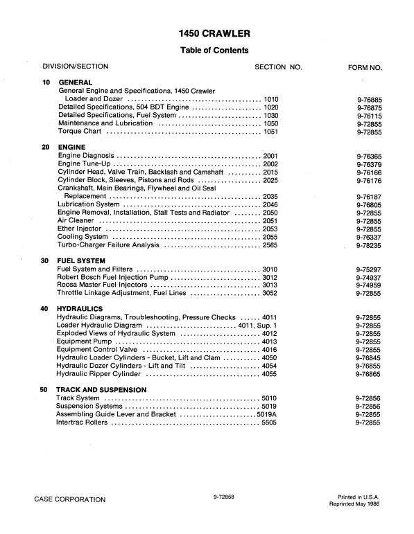 Case 1450 Crawler Dozer Pdf Repair Service Manual (Pb. No. 9-72858)