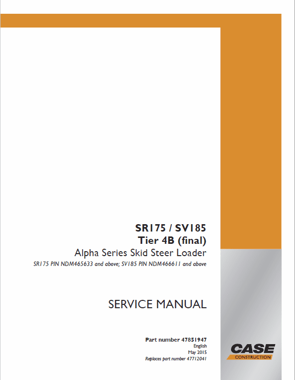 Case SR175, SV185 Skid Steer Loader Pdf Repair Service Manual