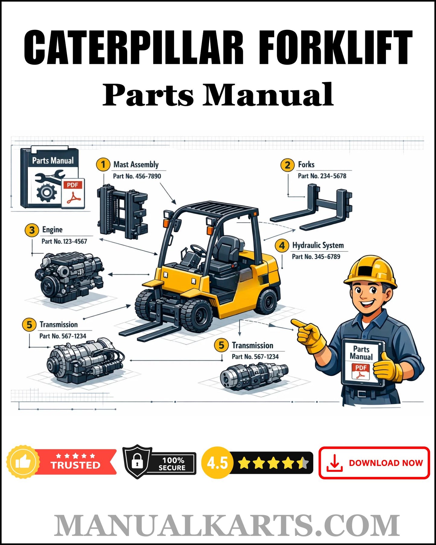 CAT DP90 Large Pneumatic (6 ton -16 ton) Forklift Pdf Parts Manual