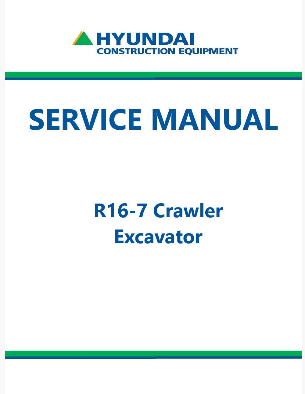 Hyundai R16-7 Crawler Excavator Pdf Repair Service Manual