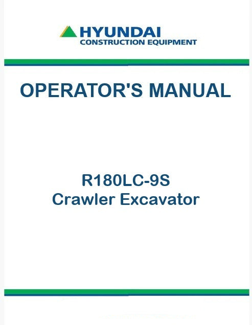 Hyundai R180LC-9S Crawler Excavator Pdf Operator's Manual