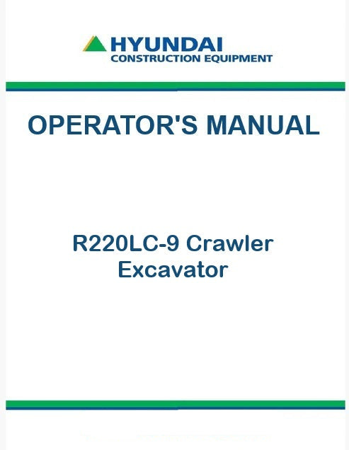 Hyundai R220LC-9 Crawler Excavator Pdf Operator's Manual (Brazil, Tier 3)