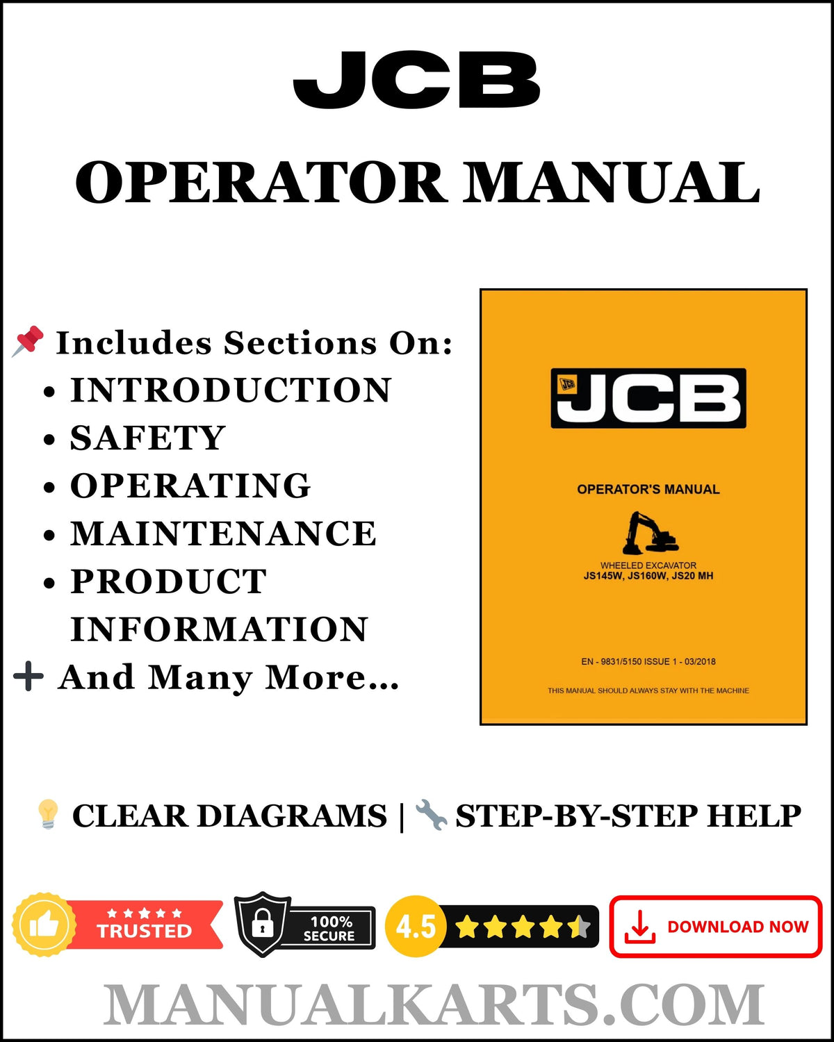 JCB JS200, JS140 & JS205 TRACKED EXCAVATOR Pdf Operator Manual