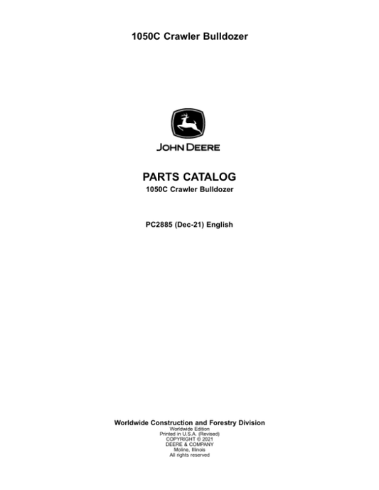 John Deere 1050C Crawler Dozers Parts Catalog Manual – PC2885