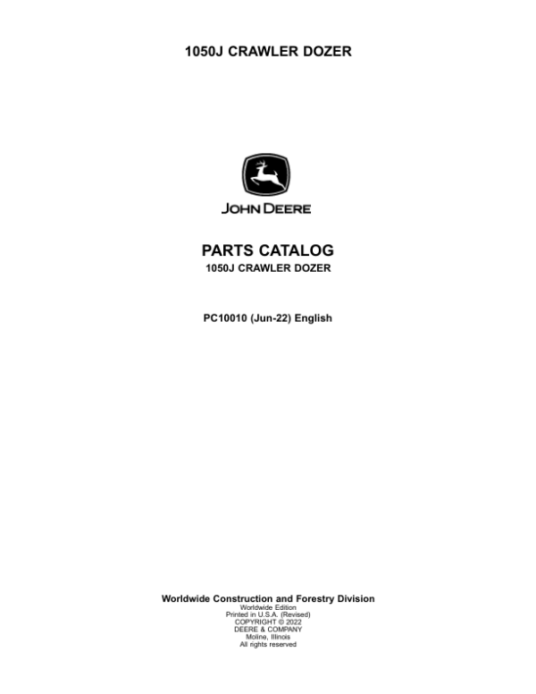John Deere 1050J Crawler Dozers Parts Catalog Manual – PC10010