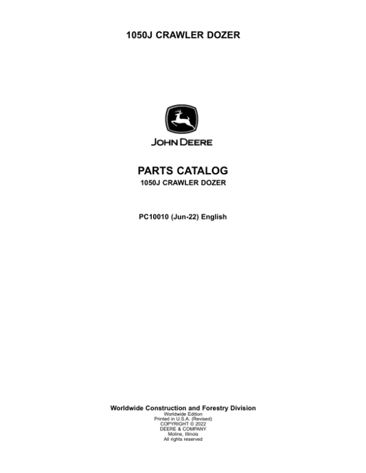 John Deere 1050J Crawler Dozers Parts Catalog Manual – PC10010