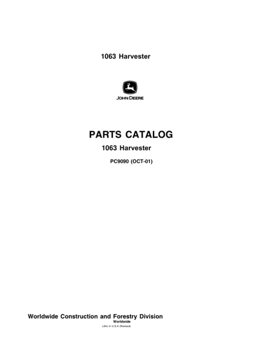 John Deere 1063 Harvester Parts Catalog Manual – PC9090