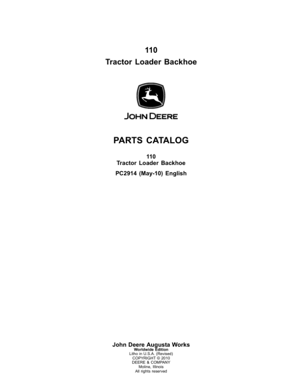 John Deere 110TLB Tractor Loader Backhoe Parts Catalog Manual – PC2914