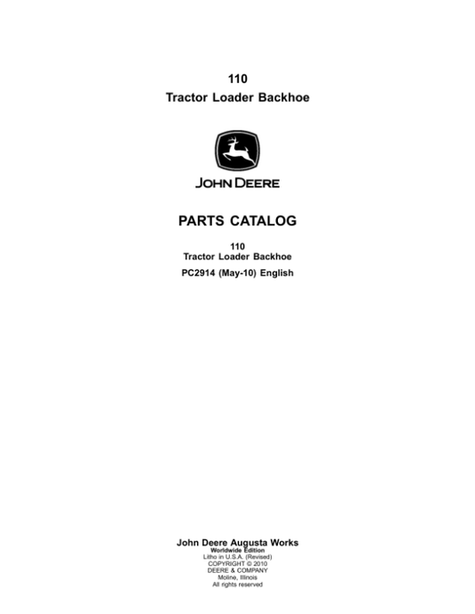 John Deere 110TLB Tractor Loader Backhoe Parts Catalog Manual – PC2914