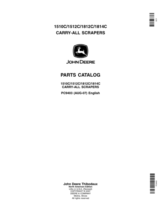 John Deere 1510C, 1512C, 1812C, 1814C Scrapers Parts Catalog Manual – PC9403