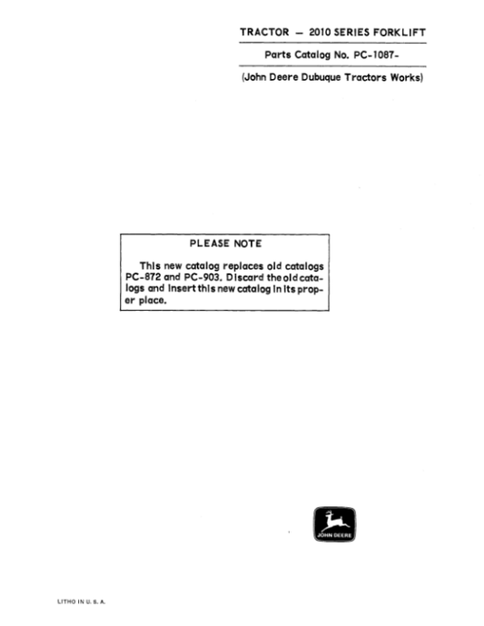 John Deere 2010 Forklifts Parts Catalog Manual – PC1087