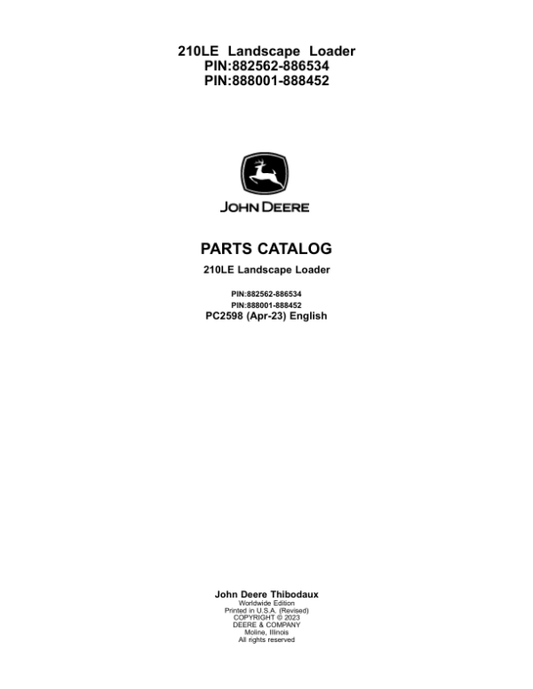 John Deere 210LE Landscape Loaders Parts Catalog Manual – PC2598