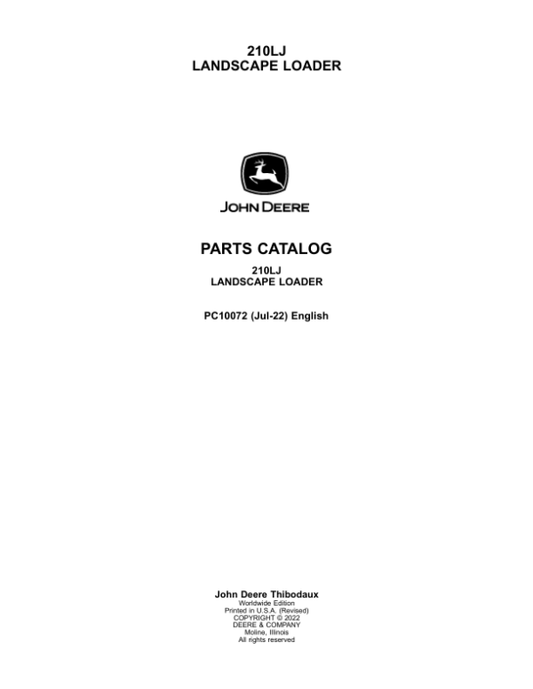 John Deere 210LJ Landscape Loaders Parts Catalog Manual – PC10072