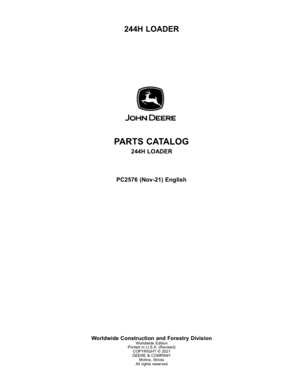 John Deere 244H Loaders Parts Catalog Manual – PC2576
