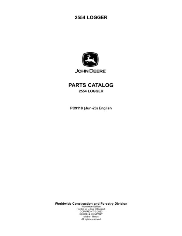 John Deere 2554 Loggers Parts Catalog Manual – PC9118