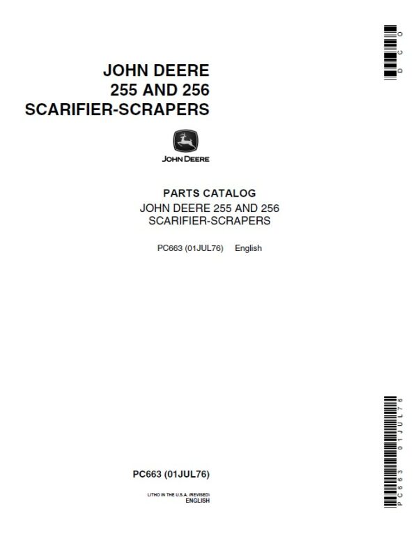 John Deere 255, 256 Attachments (255 Scarifier-Scrapers YR 1960 – 1962) Parts Catalog Manual – PC663