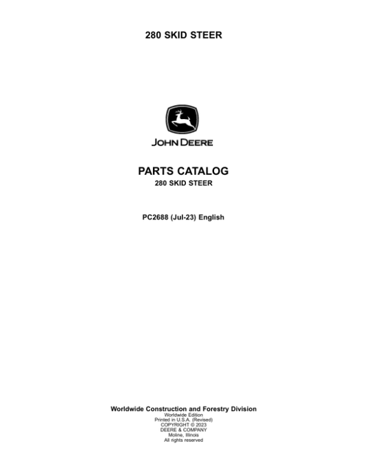 John Deere 280 Skid Steers Parts Catalog Manual – PC2688