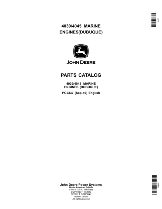 John Deere 3.9L, 4039, 4.5L, 4045 Marine Engines – Dubuque Parts Catalog Manual – PC2337