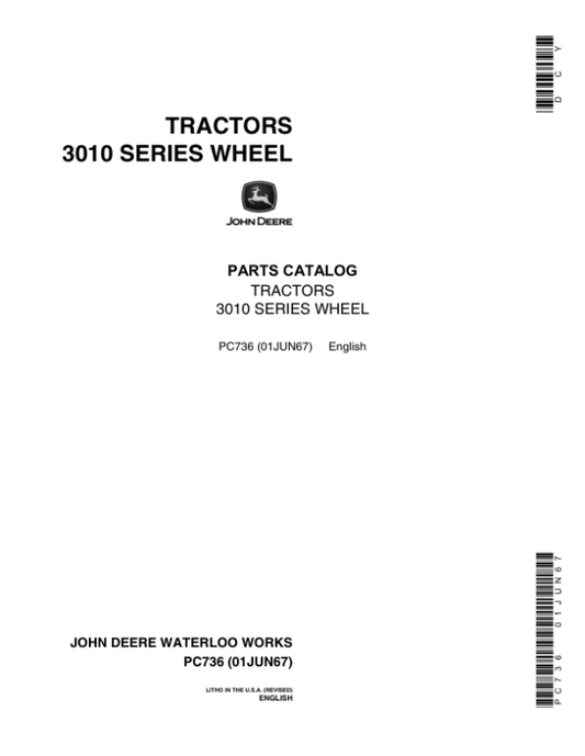 John Deere 3010 Tractors Parts Catalog Manual – PC736