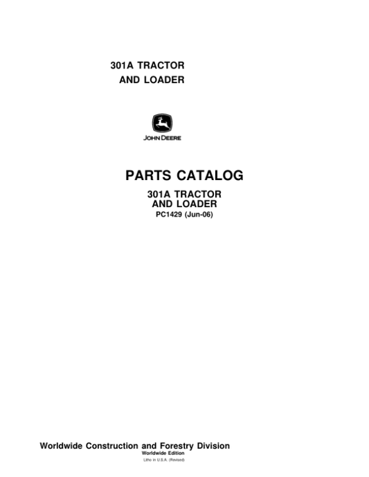John Deere 301A Tractors Parts Catalog Manual – PC1429