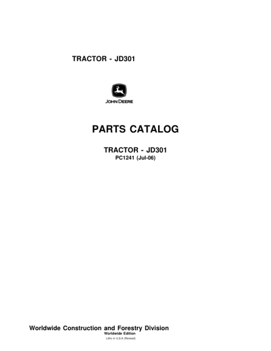 John Deere 301 Tractors Parts Catalog Manual – PC1241