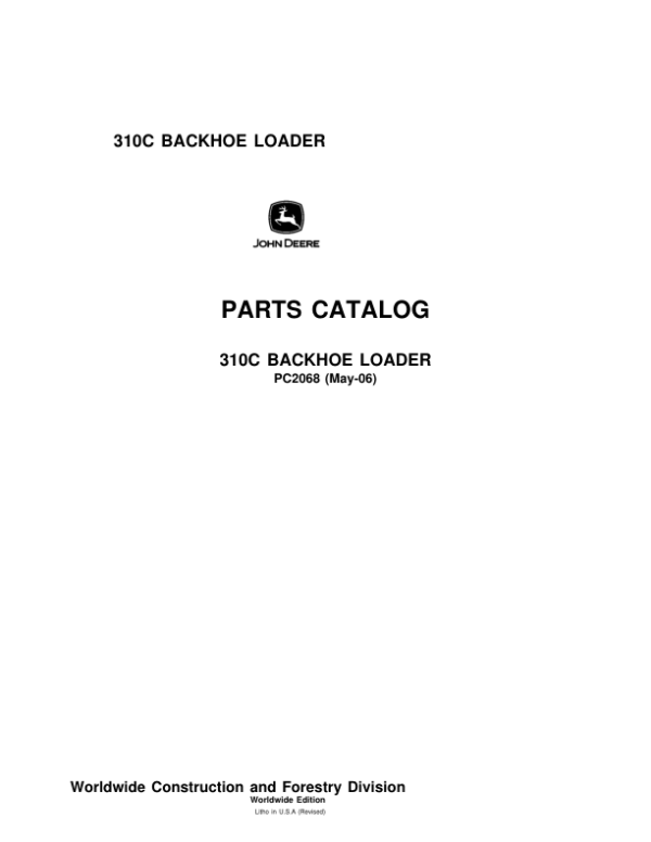 John Deere 310C Backhoes Parts Catalog Manual – PC2068