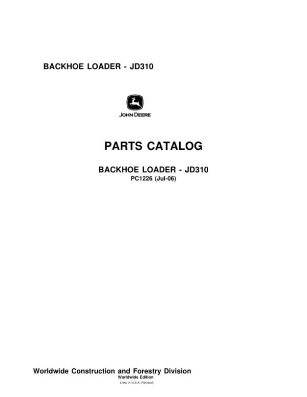 John Deere 310 Backhoes Parts Catalog Manual – PC1226
