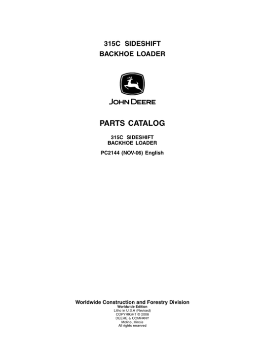 John Deere 315C Backhoes Parts Catalog Manual – PC2144