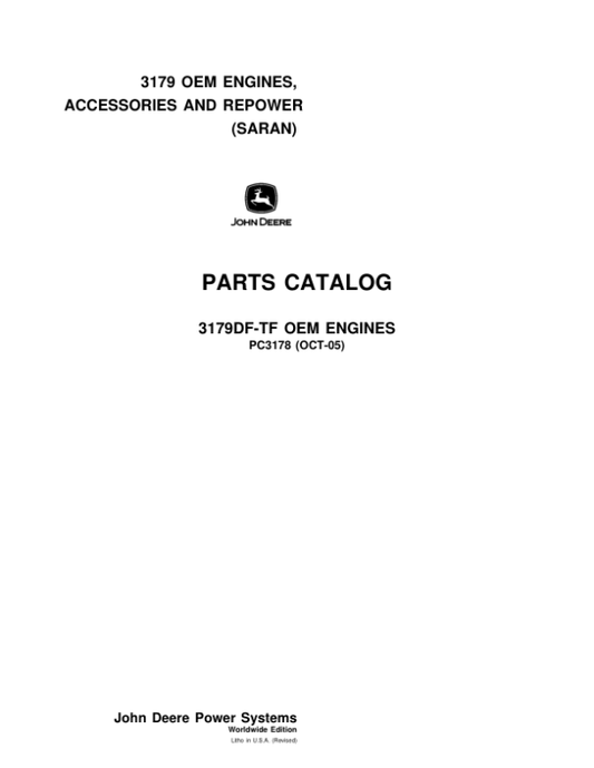 John Deere 3179 Engines Parts Catalog Manual – PC3178