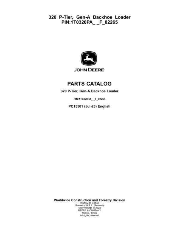 John Deere 320 P Backhoe Loaders (SN F_02265-) Parts Catalog Manual – PC15501