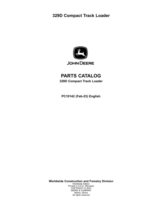 John Deere 329D Compact Track Loaders Parts Catalog Manual – PC10142