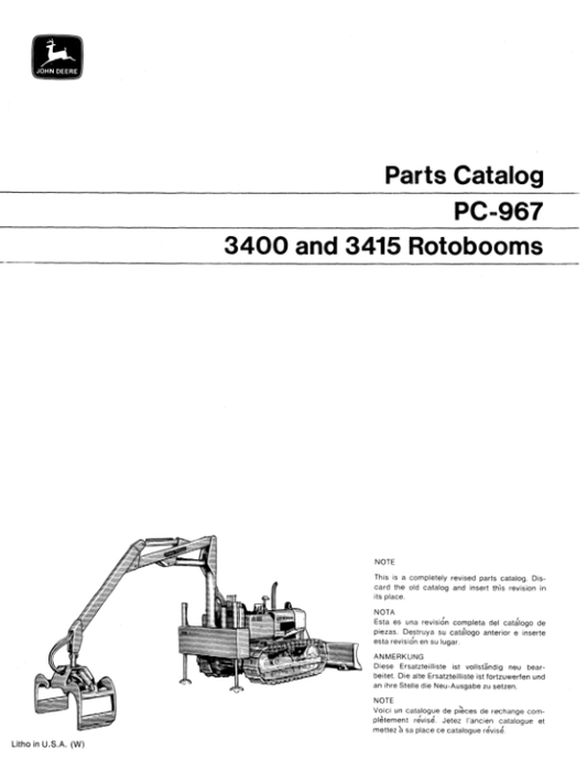 John Deere 3400, 3415 Rotobooms Attachments Parts Catalog Manual – PC967