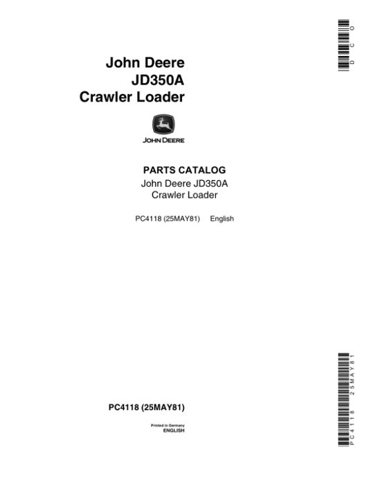John Deere 350A Crawlers Parts Catalog Manual – PC4118