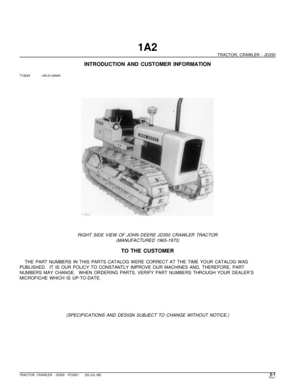 John Deere 350 Crawlers Parts Catalog Manual – PC921
