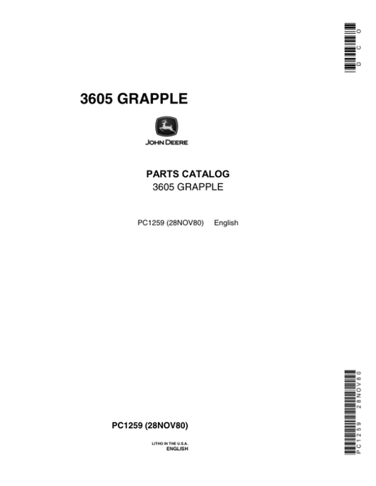 John Deere 3605 Grappler Attachments Parts Catalog Manual – PC1259