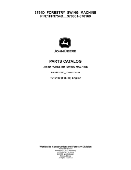 John Deere 3754D Swing Machines Parts Catalog Manual – PC10109