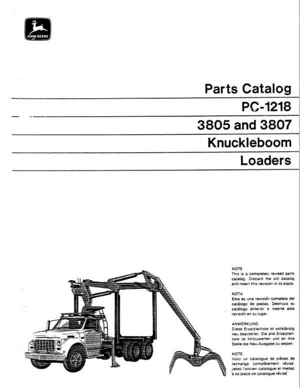 John Deere 3805, 3807 Knuckleboom Loader Parts Catalog Manual – PC1218