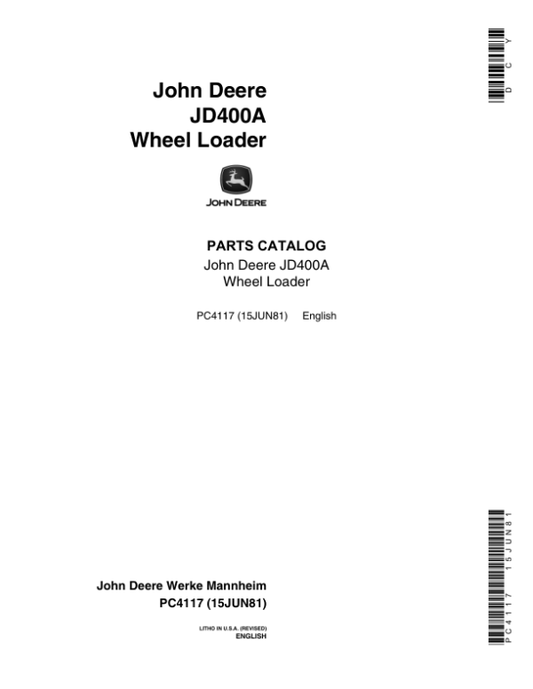 John Deere 400A Backhoes Parts Catalog Manual – PC4117