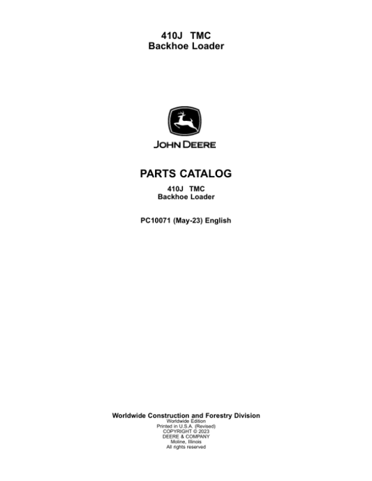 John Deere 410J TMC Backhoe Loaders Parts Catalog Manual – PC10071