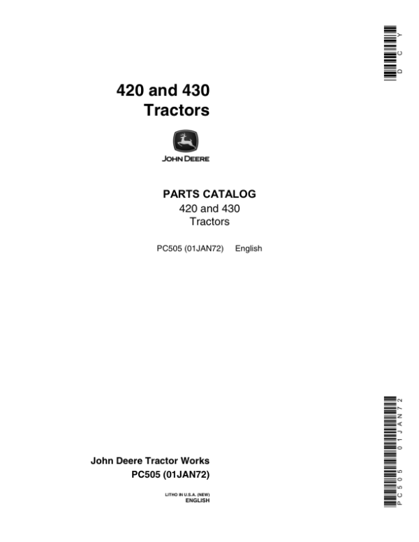 John Deere 420, 430 Tractors Parts Catalog Manual – PC505