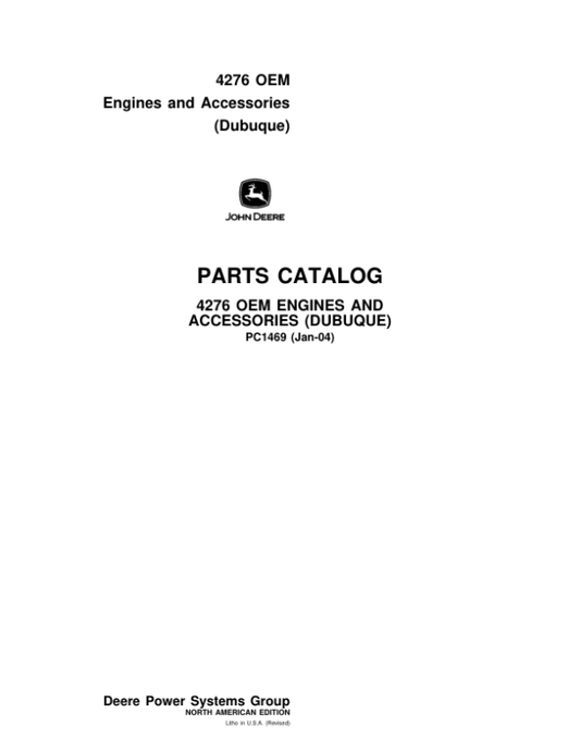 John Deere 4276 OEM Engines and Accessories Engines Parts Catalog Manual – PC1469