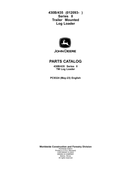 John Deere 430B, 435 Knuckleboom Loader (SN 012093–) Parts Catalog Manual – PC9324