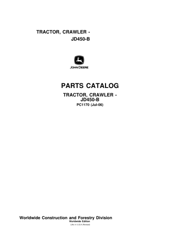 John Deere 450B Crawlers Parts Catalog Manual – PC1170