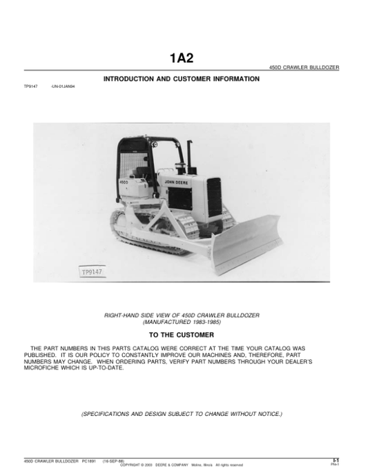John Deere 450D Crawlers Parts Catalog Manual – PC1891