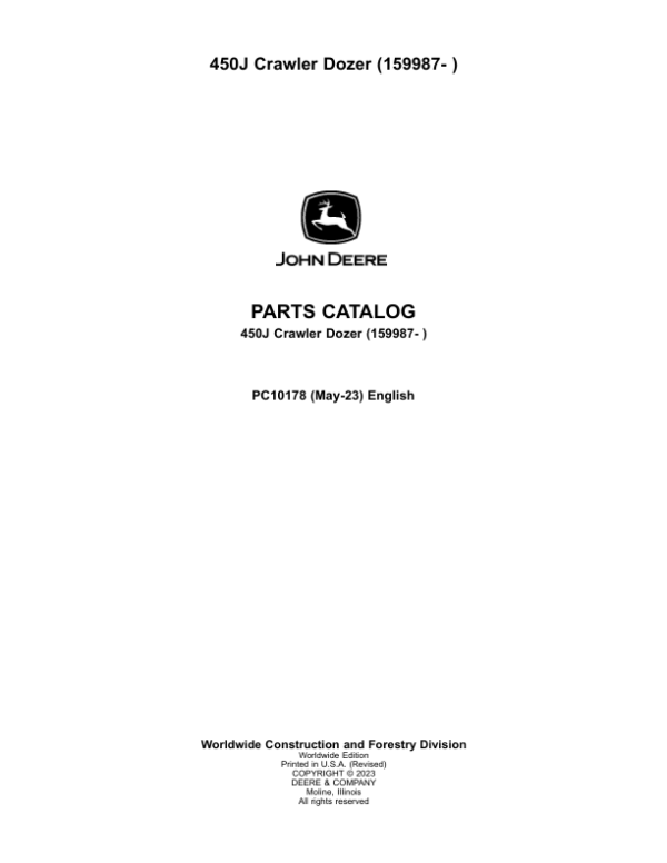 John Deere 450 Crawler Dozers (SN 159987-) Parts Catalog Manual – PC10178
