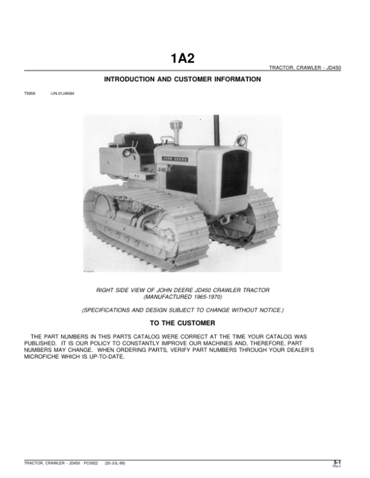 John Deere 450 Crawlers Parts Catalog Manual – PC922