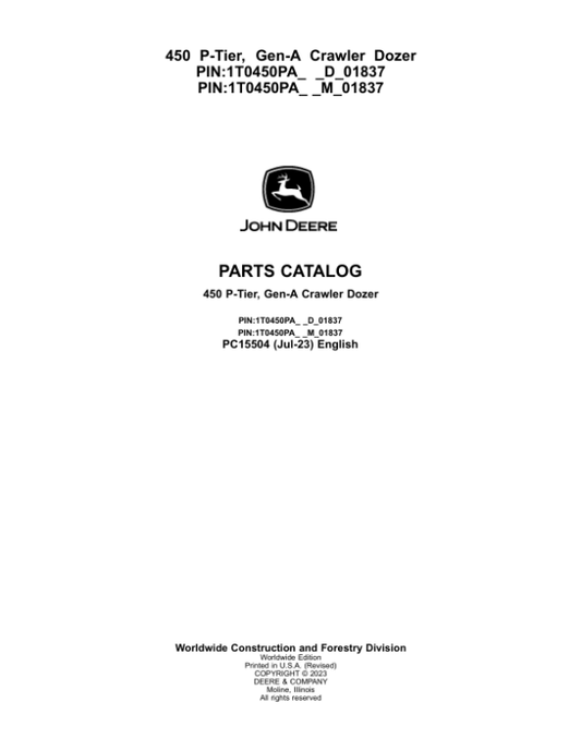 John Deere 450 P Crawler Dozers (SN D_018371 – & M_01837-) Parts Catalog Manual – PC15504